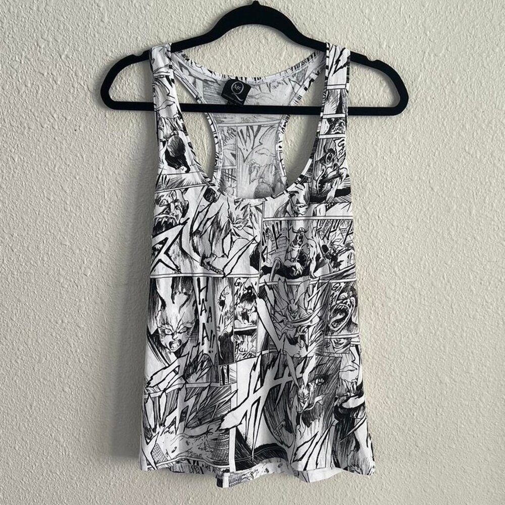 Alexander Mcqueen black & white manga print racerback tank, M